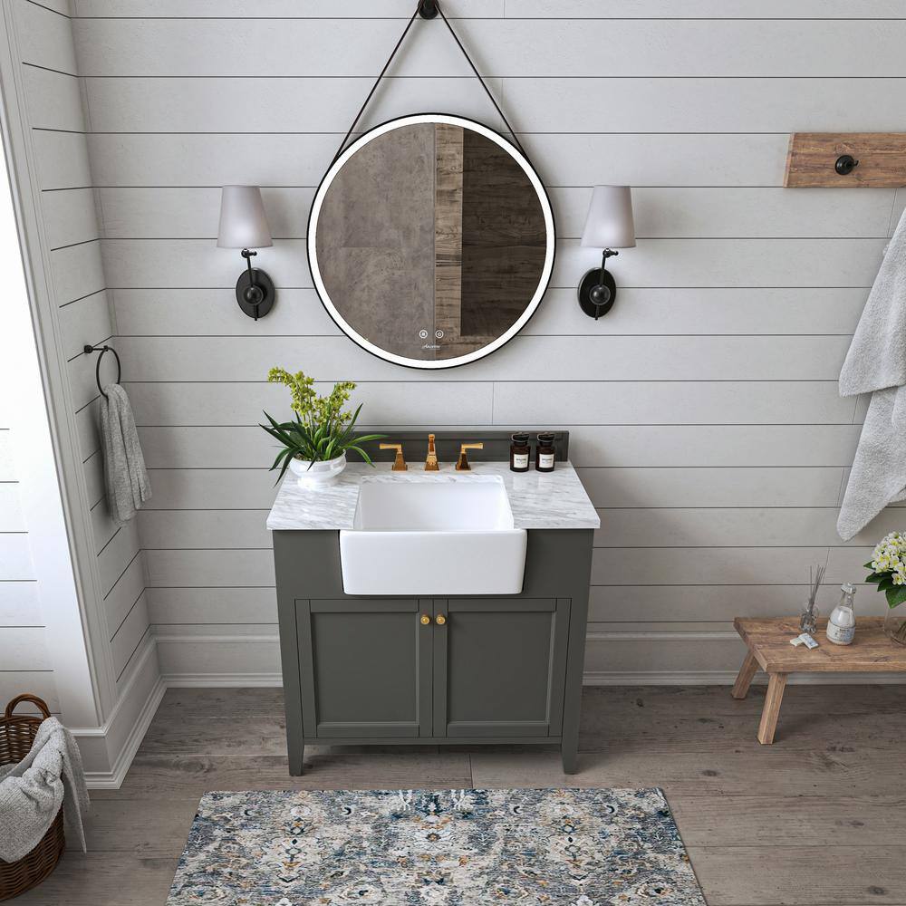 Adeline 36'' Sapphire Gray Wood Bathroom Vanity with Marble Top