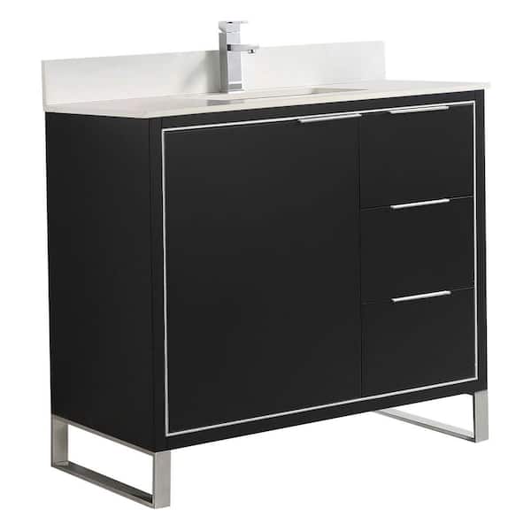 FINE FIXTURES Opulence 36 in. W x 18 in. D x 33.5 in. H Bath Vanity in Black Matte with White Single sink Top