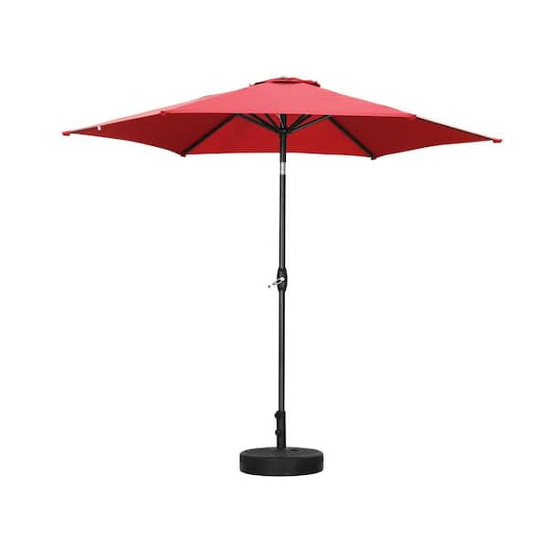 OVASTLKUY 9 ft. Market Patio Outdoor Umbrella with Crank in Red with Base