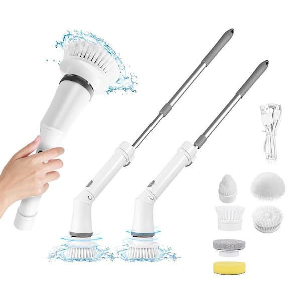 Electric Spin Scrubber, 6-Replaceable Brush Heads, 2-Speed Adjustable Extension Arm Bathroom Tub Tile Floor