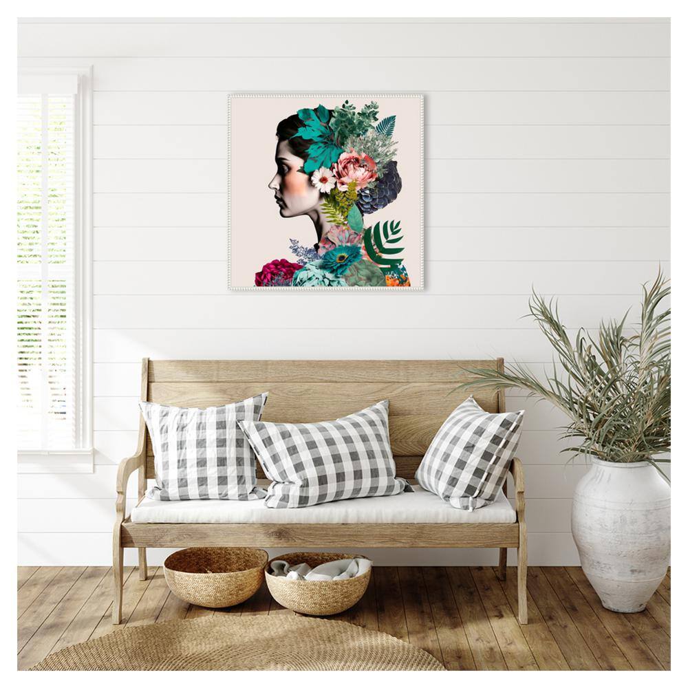 Floral Profile Abstract Expressionism Canvas Wall Art with White Frame