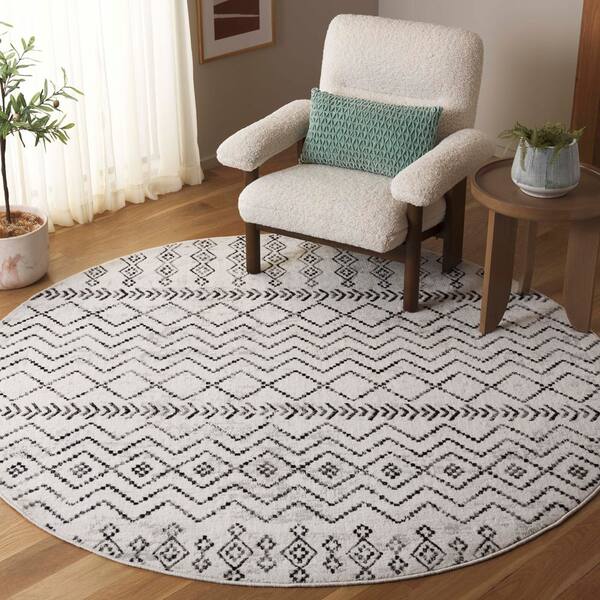Temple 7 ft. x 7 ft. Ivory/Gray Black Tribal TPL105A Round Rug