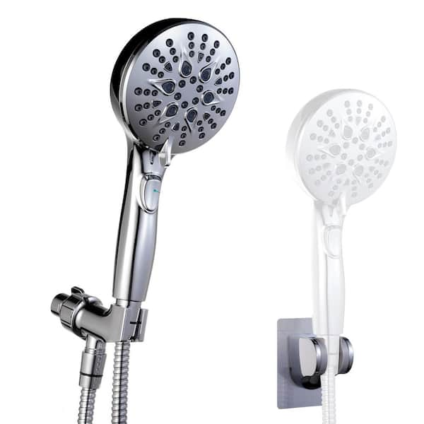 1-Piece 7-Setting High Pressure Spray Shower Head in Silver with on/off Switch, 79 in. Long Hose and Bracket
