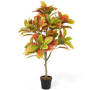 42 in. Artificial Topiary Croton Tree, UV Resistant Artificial Plants, Faux Trees in Pot W/Dried Moss