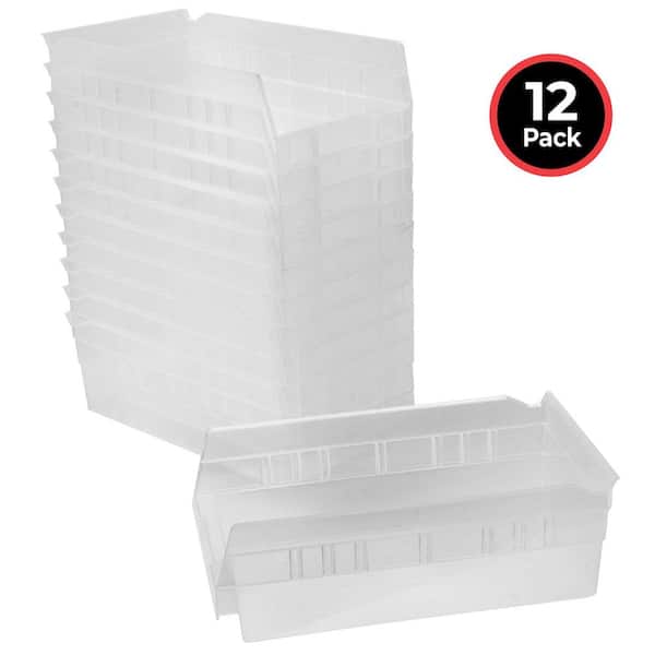 Plastic Nestable Shelf Bins/ Storage Totes, 12 in. x 6 1/2 in. x 4 in. Clear, (12-Pack)