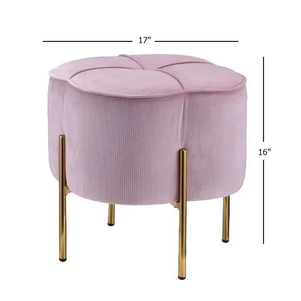 19'' Blush Pink Velvet Round Ottoman with Gold Metal Legs
