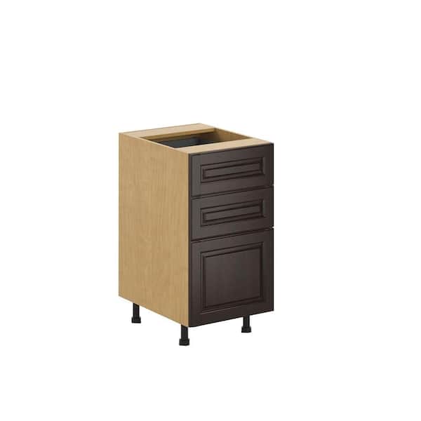 Eurostyle Naples Ready to Assemble 18 x 34.5 x 24.5 in. 3-Drawer Base Cabinet in Maple Melamine and Door in Dark Brown