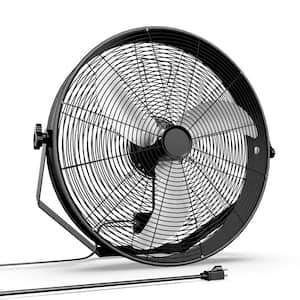 18 in. Black 3-Speed High Velocity Industrial/Commercial Wall Mount Metal Fan with Rack