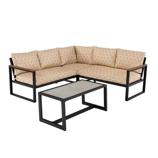 west park black aluminum outdoor patio sectional sofa seating set