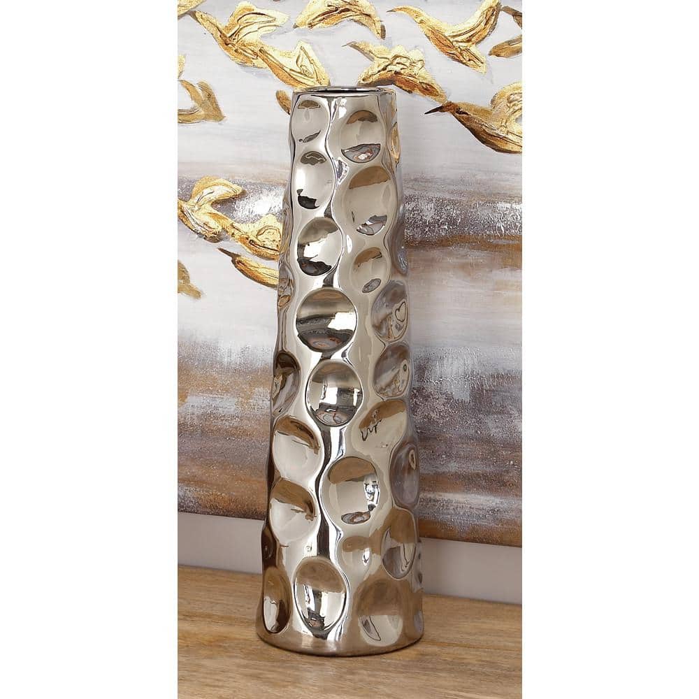 Elegant Silver Ceramic Floral Bouquet Vase 6" x 20"