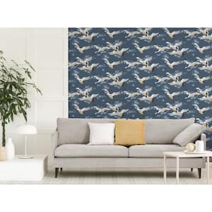 Saura Blue Cranes Paper Non-Pasted Matte Wallpaper
