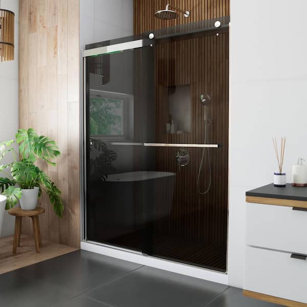 DreamLine Sapphire 56 in. to 60 in. W x 76 in. H Sliding Semi-Frameless Shower Door in Chrome with Tinted Glass