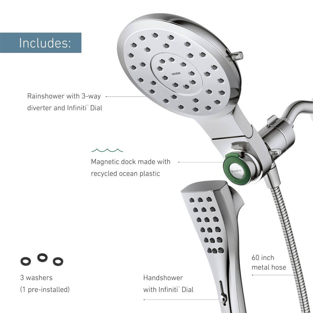 Moen Verso 220C2EPSRN Brushed Nickel Dual Shower Head - Wall Mount Fixed & Handheld With 8 Sprays
