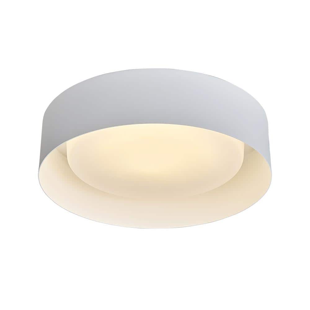 White Glass LED Drum Shade Flush Mount Ceiling Light