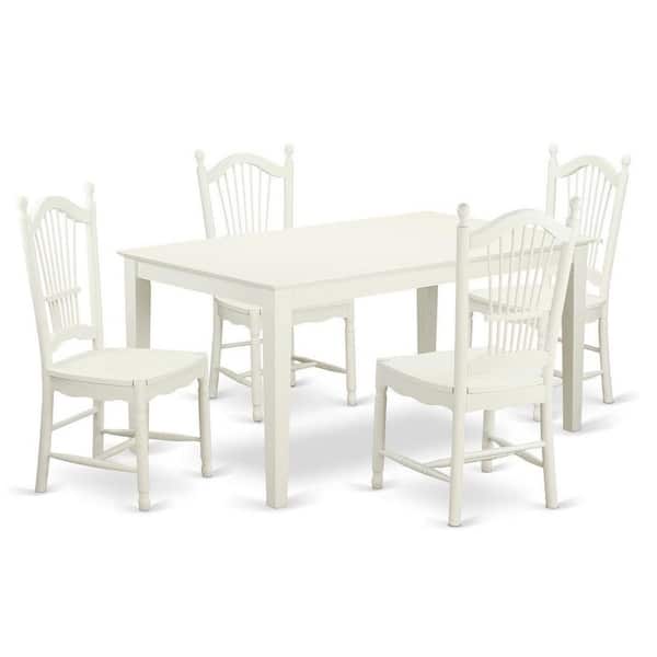 East West Furniture 5-Piece Linen White Finish Solid Wood Top - Dining Room Set - Seats 4
