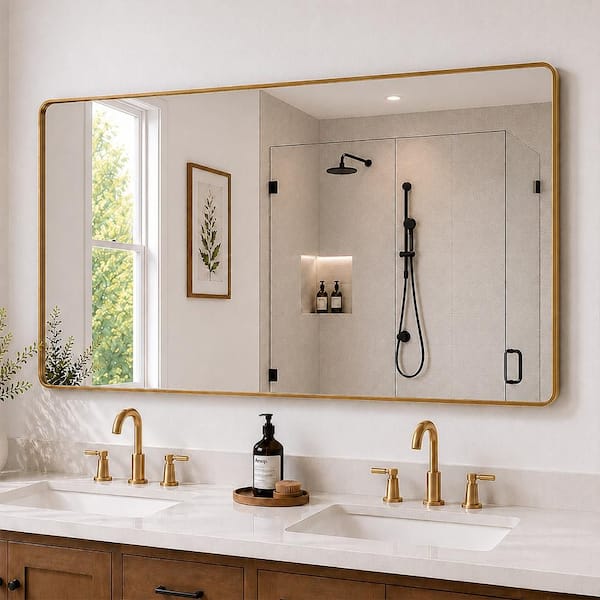 Cosy 60 in. W x 36 in. H Rectangular Framed Wall Bathroom Vanity Mirror in Brushed Gold