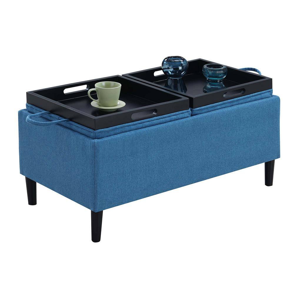 Designs4Comfort Soft Blue Fabric Storage Ottoman with Reversible Trays