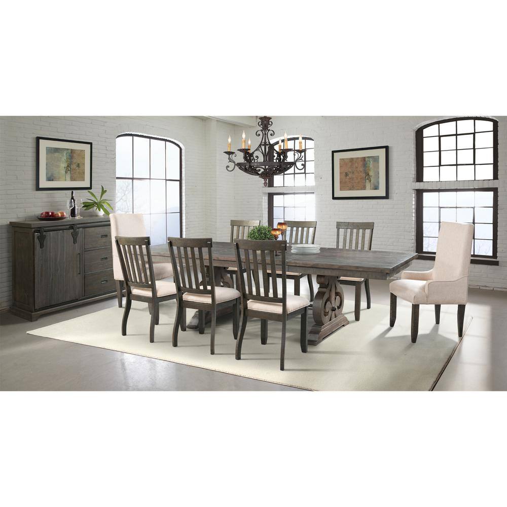 Stanford Dark Ash Dining Set with Light Brown Upholstered Chairs