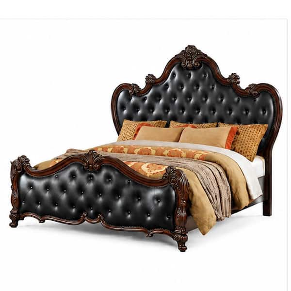 Benjara Ventra 5-Piece Cherry Brown and Black Wood Queen Bedroom