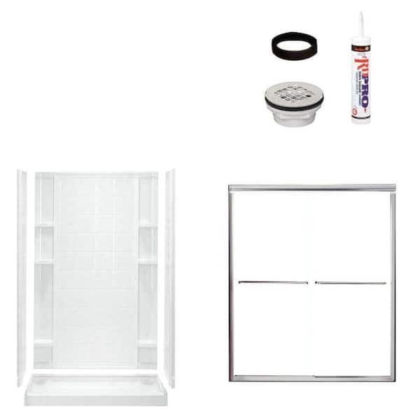 STERLING Ensemble Tile 48 in. x 34 in. x 75-3/4 in. Shower Kit with Shower Door in White/Chrome-DISCONTINUED