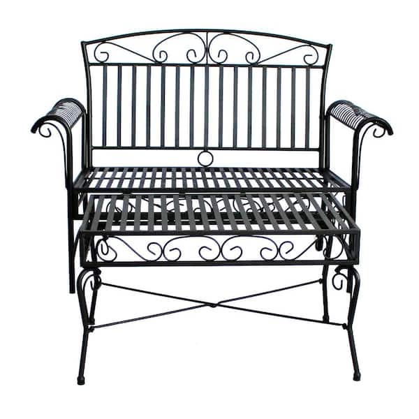 French Quarter Black Steel Outdoor Loveseat and Coffee Table