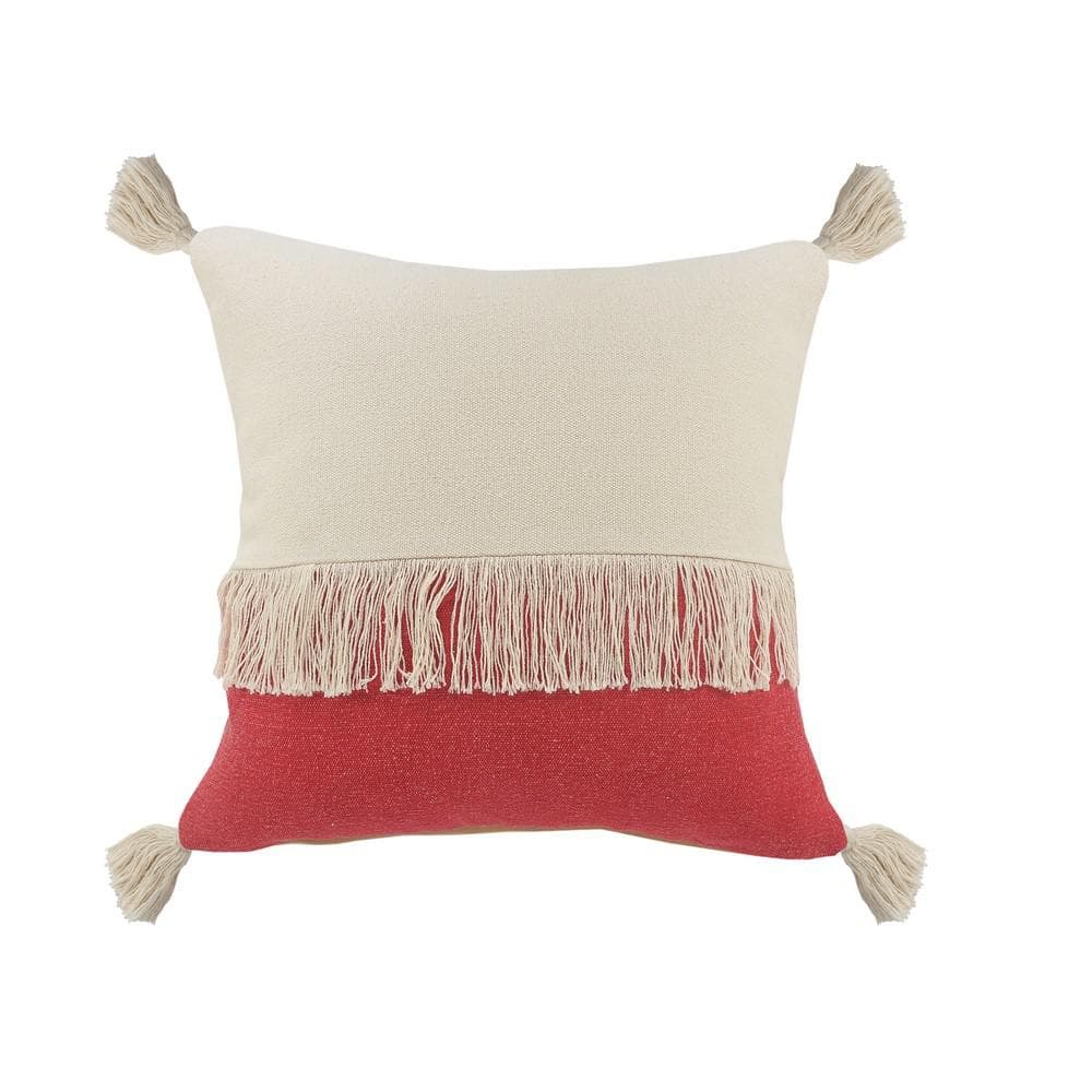 Festival Fringe Raspberry Red/Off-White Color Block Soft Poly-Fill 20 in. x