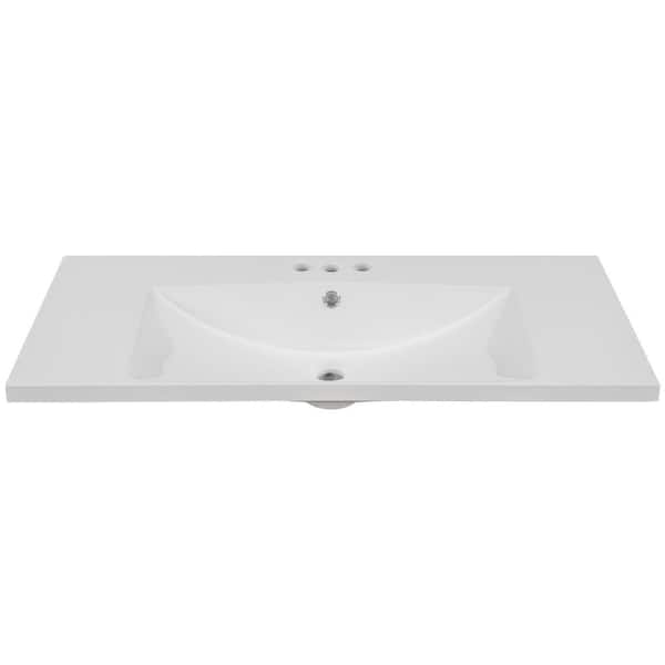 taholi 36 in. L x 18.03 in. W x 6.61 in. D Undermount Rectangular Vessel Bathroom Vanity White Basin with 3-Faucet Holes