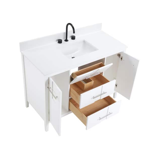 Florence 48 in. W x 22 in. D x 35 in. H Single Sink Bath Vanity in White with Solid White Quartz Top