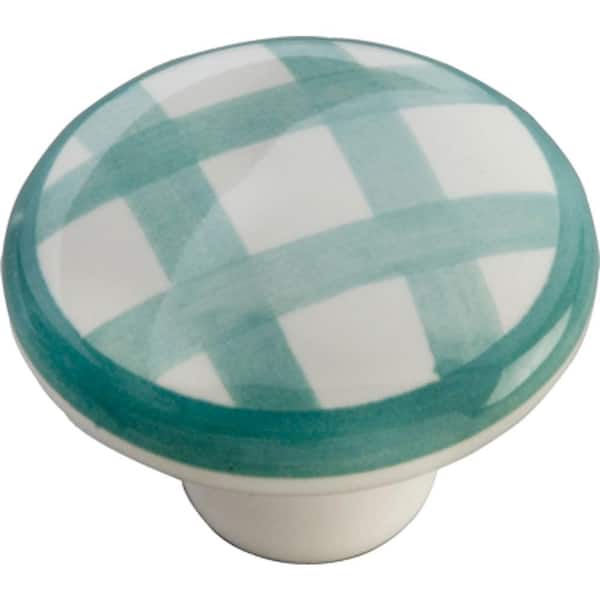 HICKORY HARDWARE English Cozy 1-1/2 in. White/Green Checker Cabinet Knob
