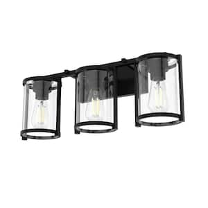 Astwood 24.25 in. 3-Light Matte Black Vanity Light with Clear Glass Shades Bathroom Light