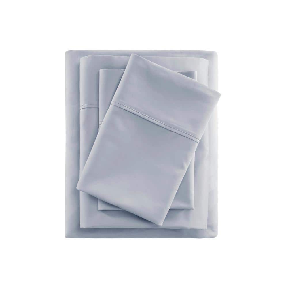Full Blue Cotton Polyester Cooling Sheet Set with Pillow Covers