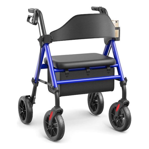Rollator voor senioren, opvouwbare lichtgewicht aluminium rollator met verstelbare zitting en handgreep, looprek voor buiten met 8-inch all-terrain wielen, draagvermogen 136 kg, rood | NL