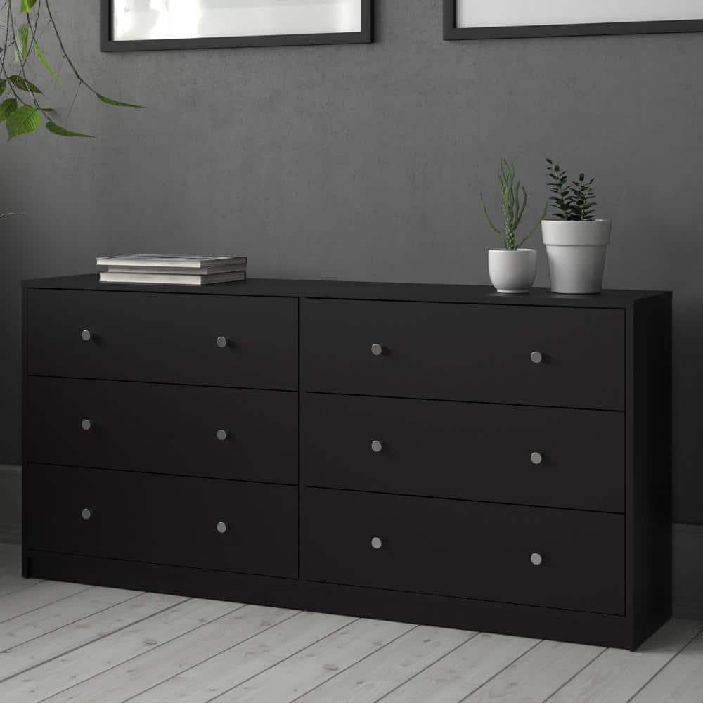 Black Double Horizontal 6-Drawer Dresser