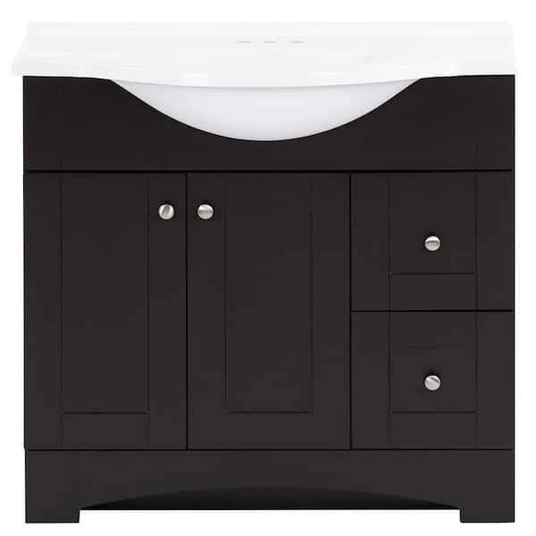 Glacier Bay Del Mar 36 in. Euro Vanity in Espresso with Cultured Marble Vanity Top in White with White Sink