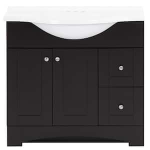 Del Mar 37 in. W x 19 in. D x 36 in. H Single Sink Freestanding Bath Vanity in Espresso with White Cultured Marble Top