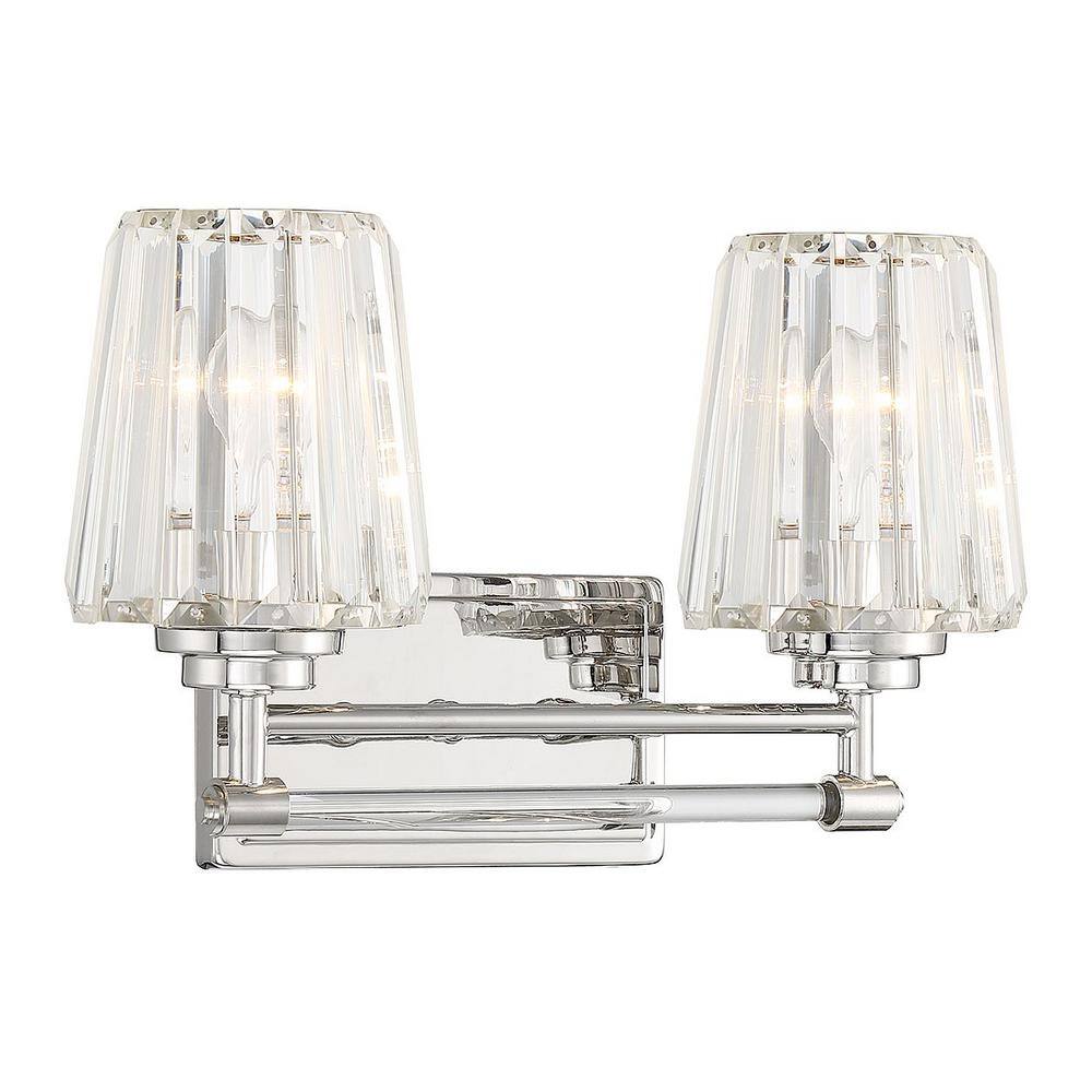 Polished Nickel 2-Light Vanity with Clear Crystal Shades