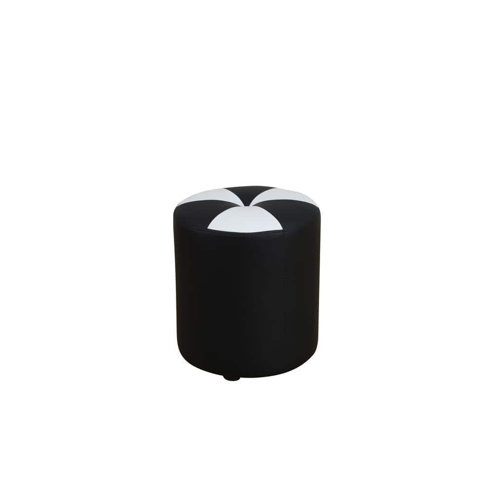Black Faux Leather Round Ottoman