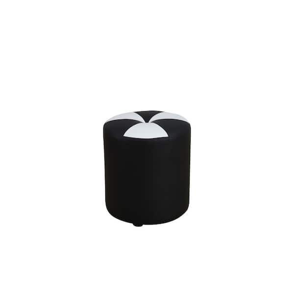 AndMakers Black Faux Leather Round Ottoman