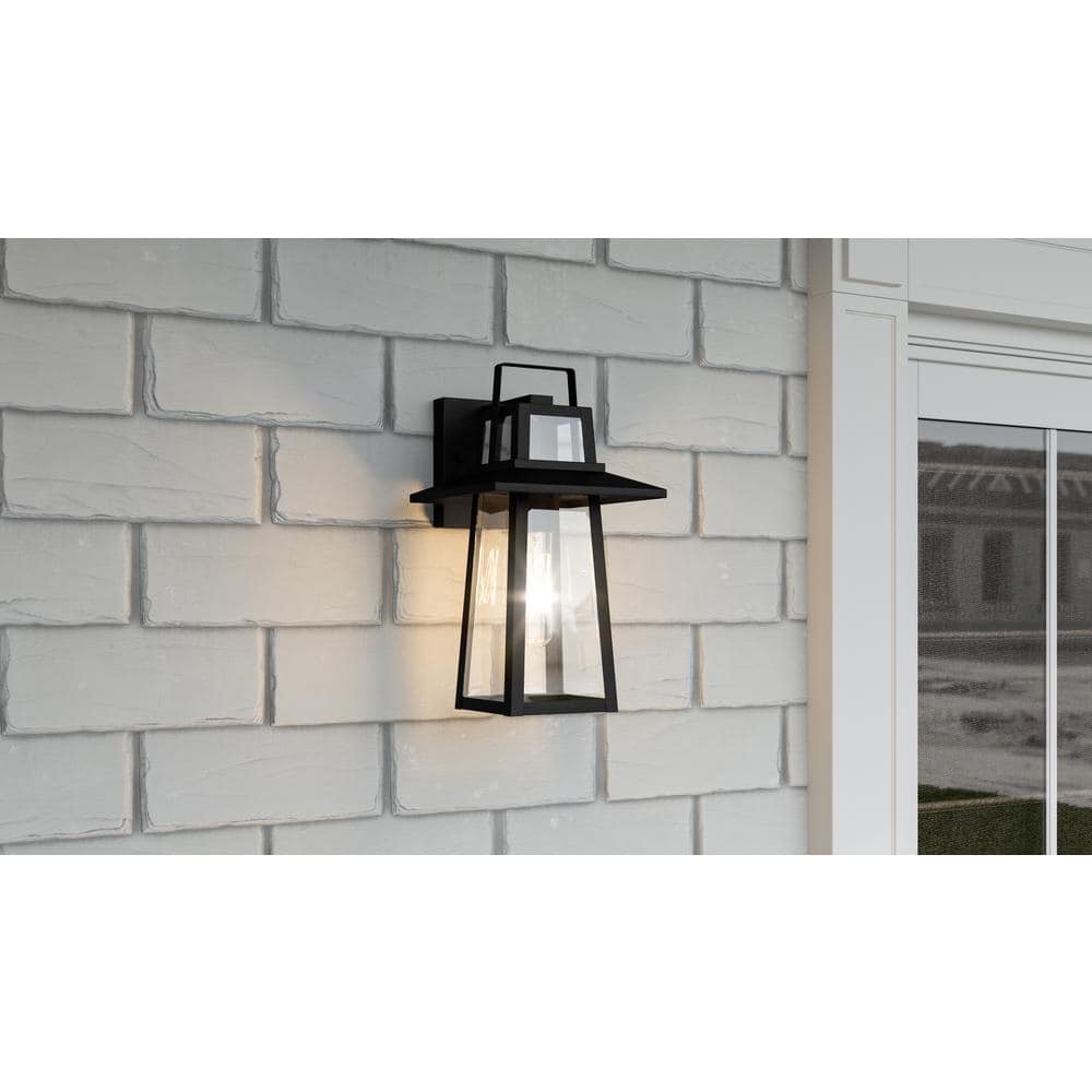 Devonport Matte Black Steel Outdoor Wall Lantern with Clear Glass