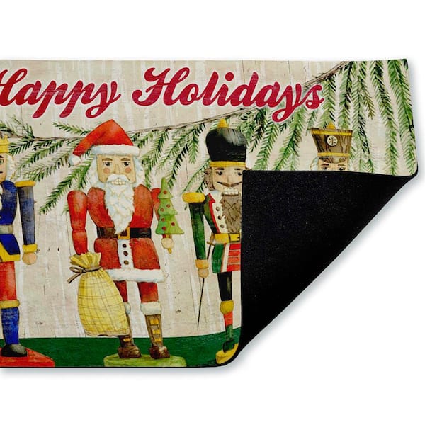Classic Nutcrackers Happy Holidays Red 18 in. x 30 in. Polyester Non-Slip Outdoor Door Mat