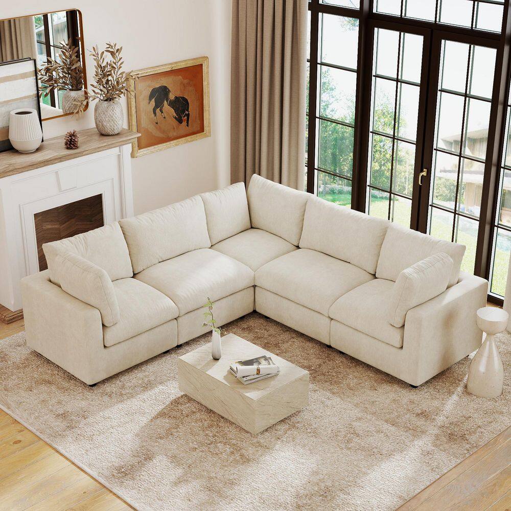 100.5 in. Square Arm Chenille 5 Piece Modular Free Combination Sofa with Removable Cover in Beige price history on PriceWatchPro