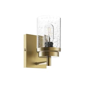 1-Light Vintage Gold Wall Sconce with Glass Shade Industrial Antiqued Gold Wall Light Fixture