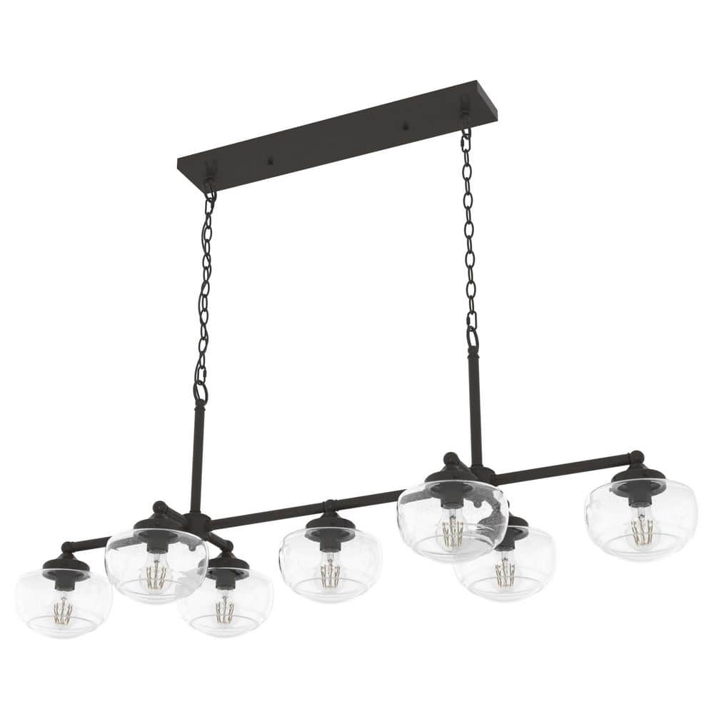 Noble Bronze 52" Linear Chandelier with Clear Seeded Glass Shades