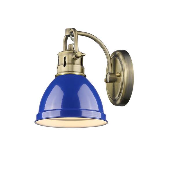 Golden Lighting Duncan AB 1-Light Aged Brass Bath Light with Blue Shade