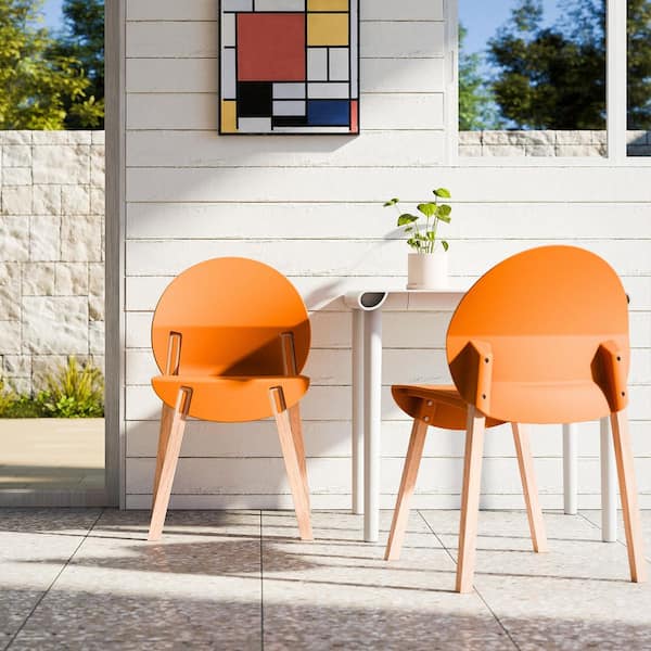 Unbranded 4-Pack Orange Crimson Chairs Outdoor Dining Chair with Red Oak Wood Legs and PP Seat