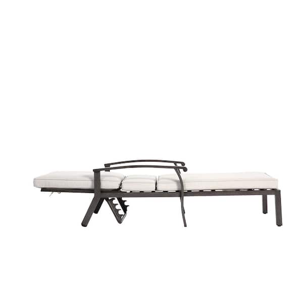 Black Aluminum Cost Outdoor Chaise Lounge, Adjustable Backrest with Beige Cushions, Rolling Wheels