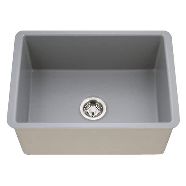 Houzer Platus 26 in. Gray Fireclay Undermount Square Single Bowl Kitchen Sink - PTU-2800 GR