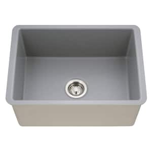 Grey Fireclay 25.50 in. Single Bowl Undermount Kitchen Sink