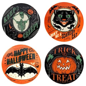 Scaredy Cat Multicolored Earthenware Canape Plate Round 6 in. Assorted (Set of 4)