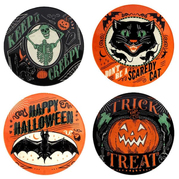 Certified International Scaredy Cat Multicolored Earthenware Canape Plate Round 6 in. Assorted (Set of 4)
